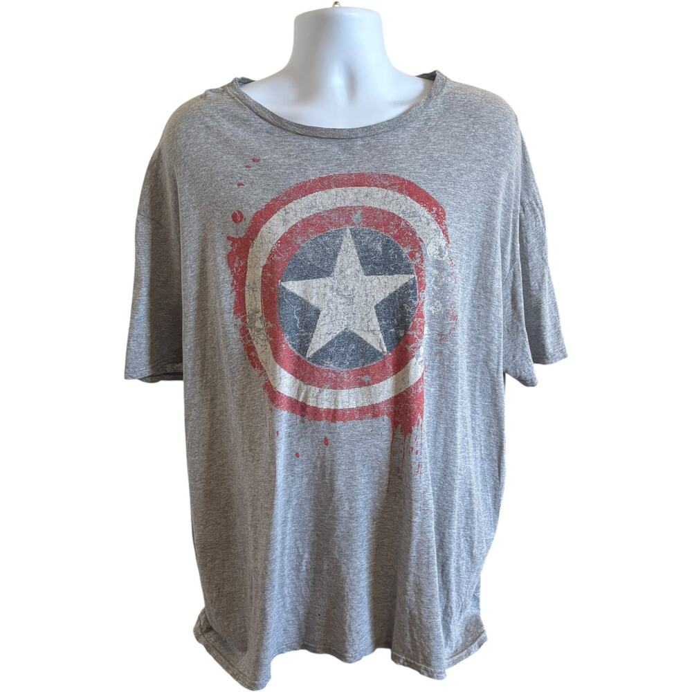 Marvel 2X Distressed Captain America Tee Heather Gray Regular